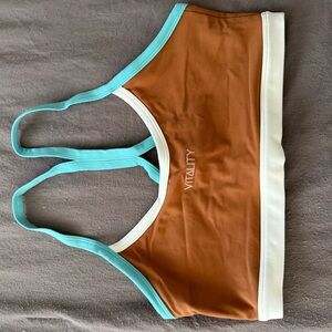 Vitality Women's Colorblock Sports Bra - Brown and Cream